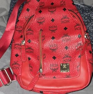MCM Red Leather Sling Bag